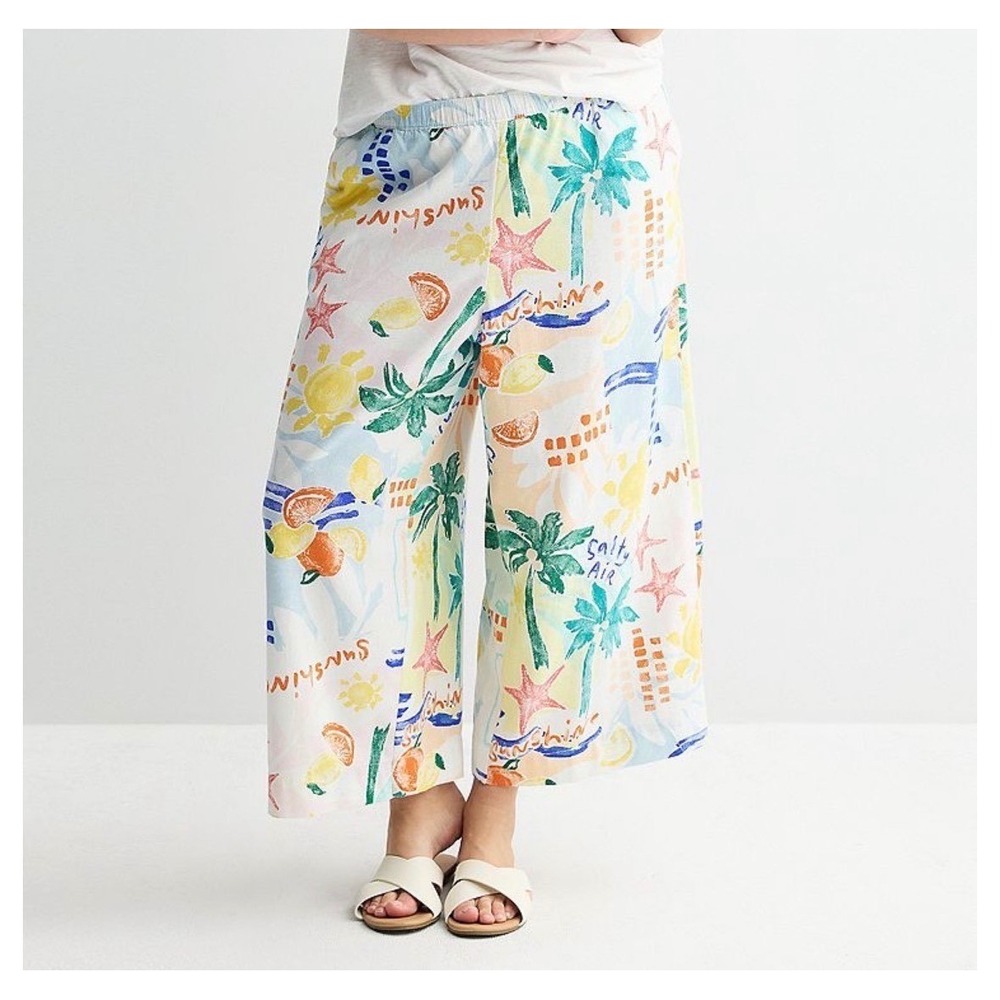 Sonoma Wide Leg Pants Women 3X Cropped Multicolor Tropical Linen Blend NEW